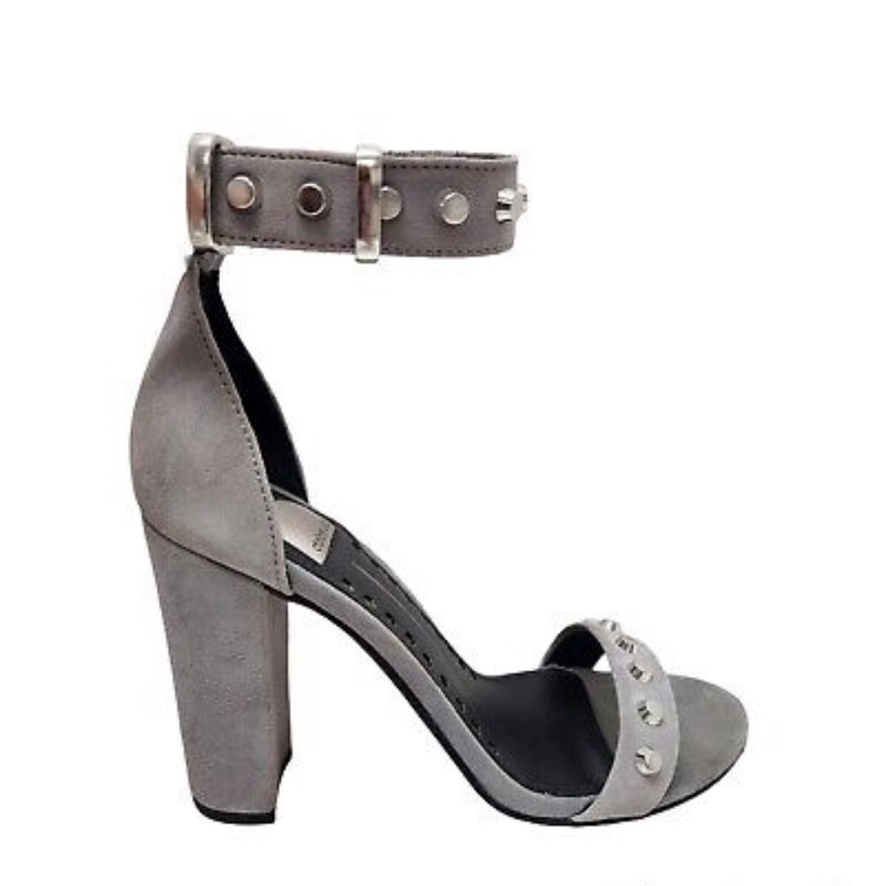DOLCE VITA Hazella Smoke Suede Chunky 4" Heels w Ankle Straps Metal Studs